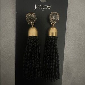J. Crew Black and Gold Beaded Tassel Earrings